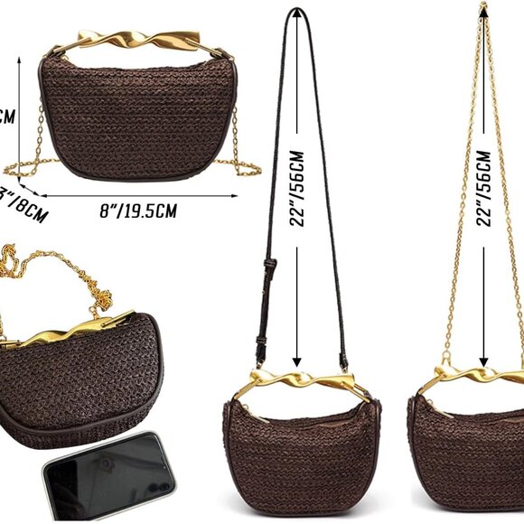 Straw Crossbody Bag Women Mini Woven Purse Shoulder Satchel Zipper - Picture 5 of 9